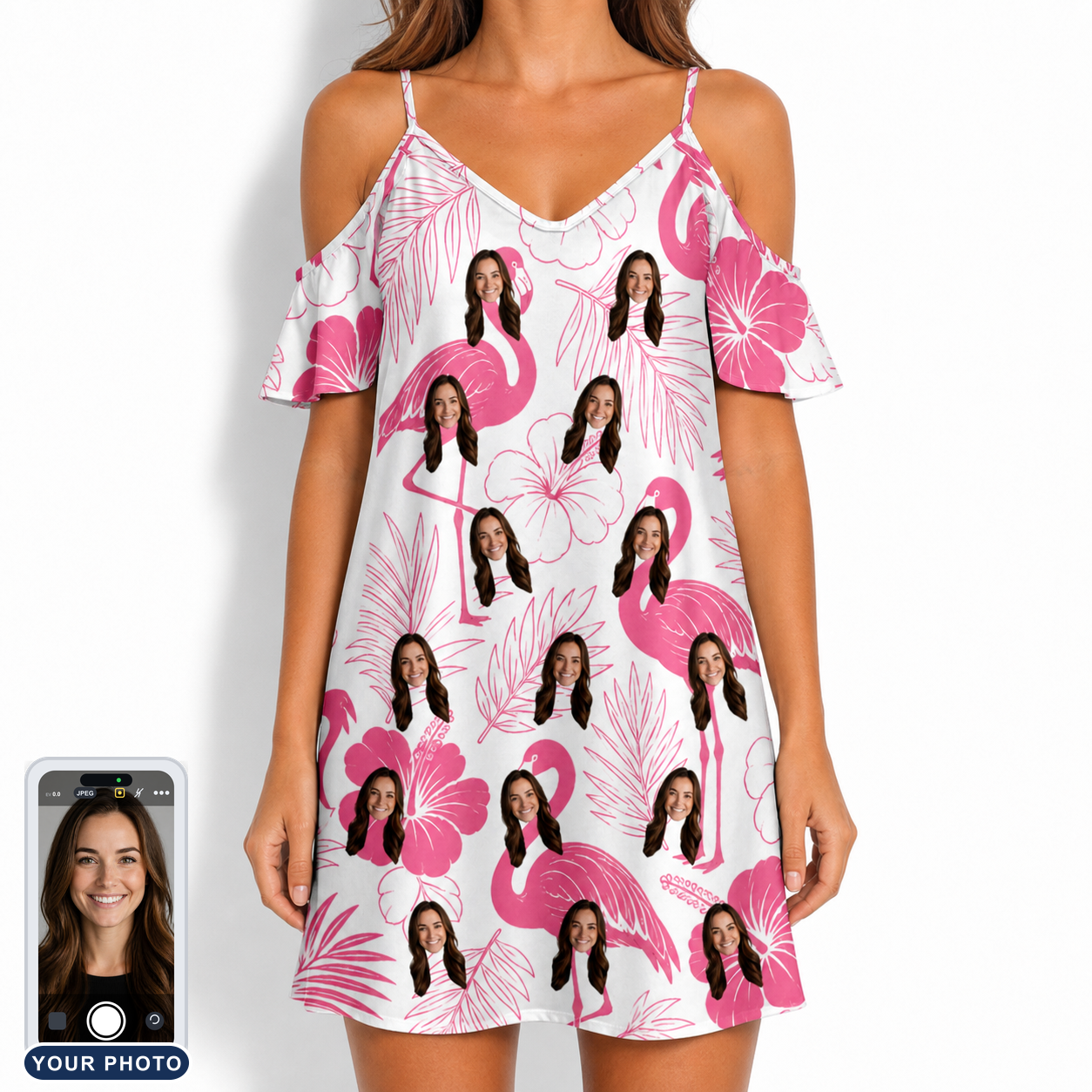 Women's Rosy Waders Custom Face Off-Shoulder Dress