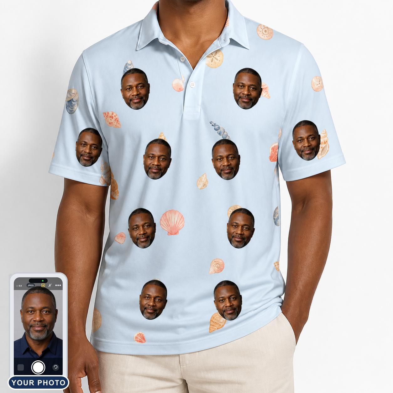 Men's Shell Yeah Custom Face Polo Shirt