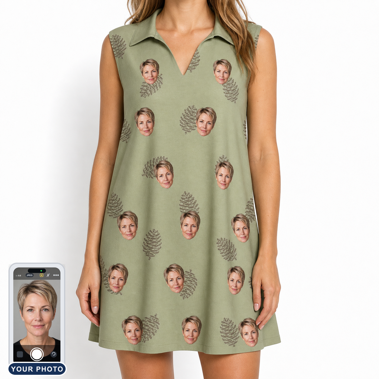Women's Cone Carolers Custom Face V-Neck Dress