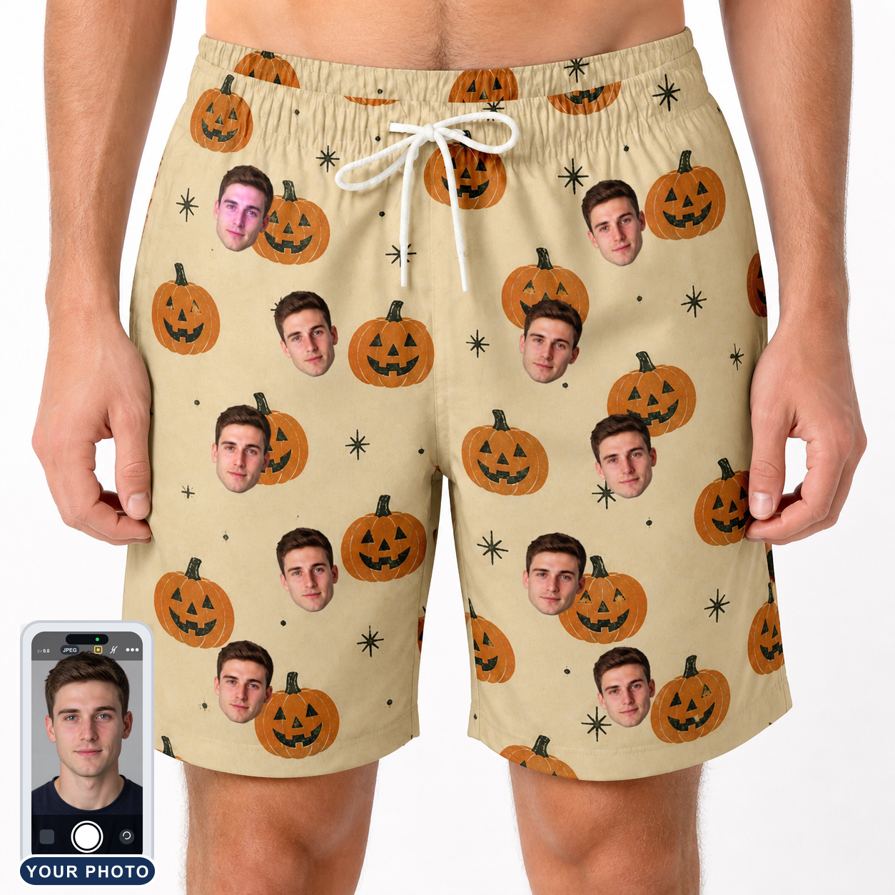 Men's Gourd Grins Custom Face Beach Shorts