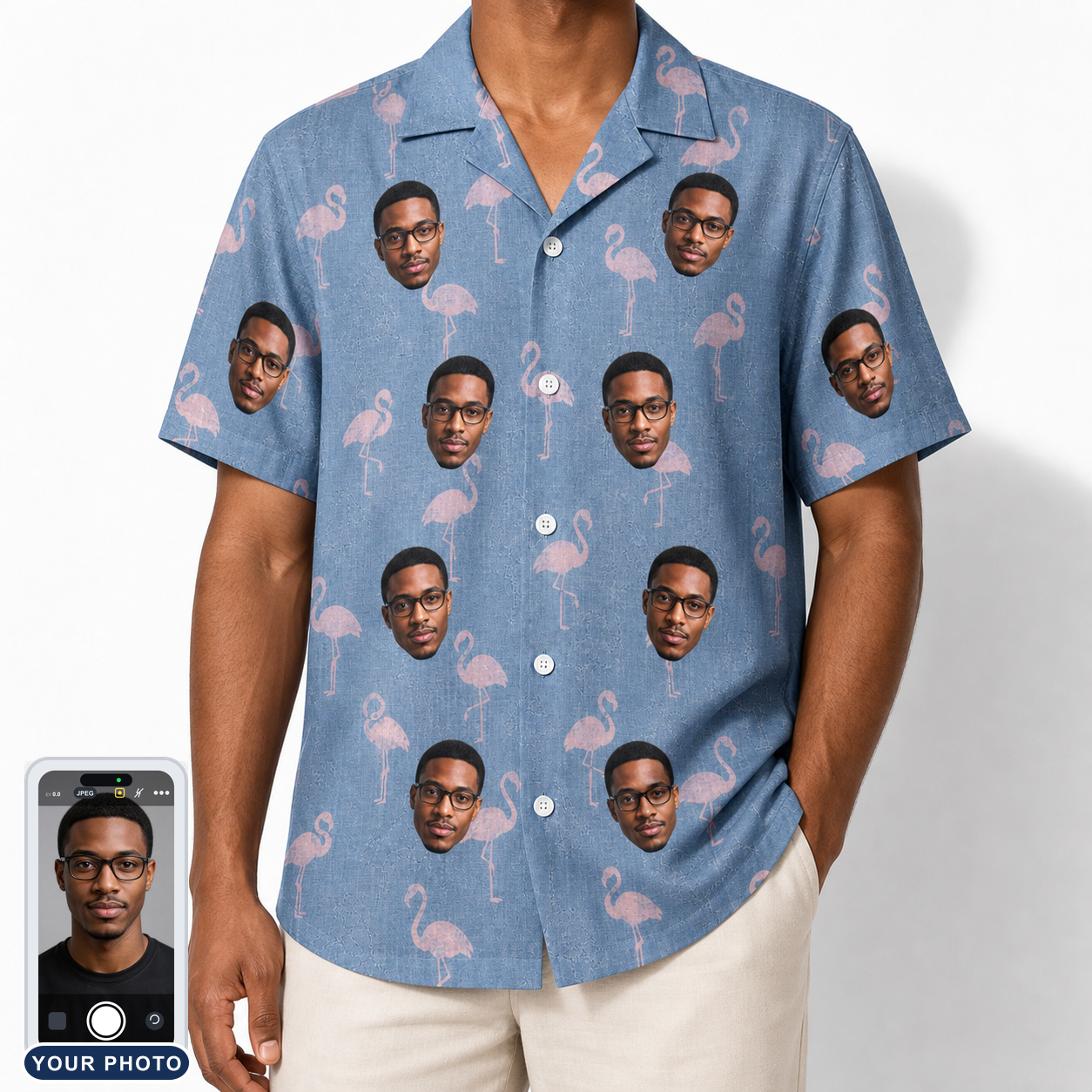 Men's Flamingo Fever Custom Face Hawaiian Shirt