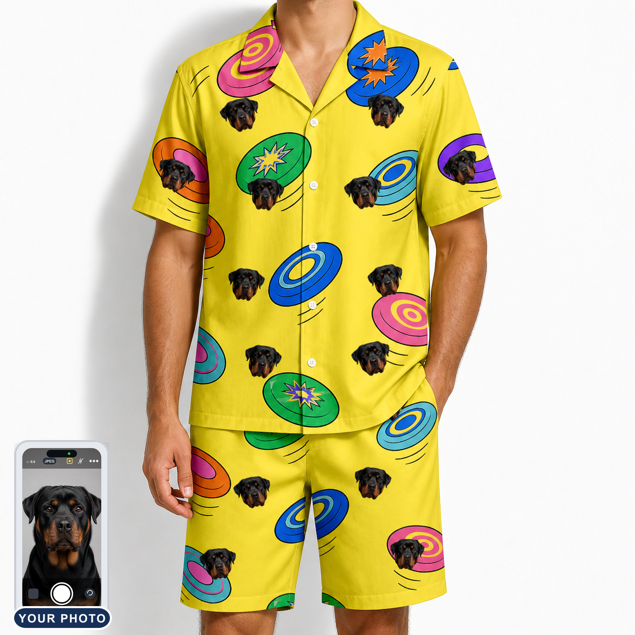 Men's Fetch Flight Custom Dog Face Shirt & Shorts Set