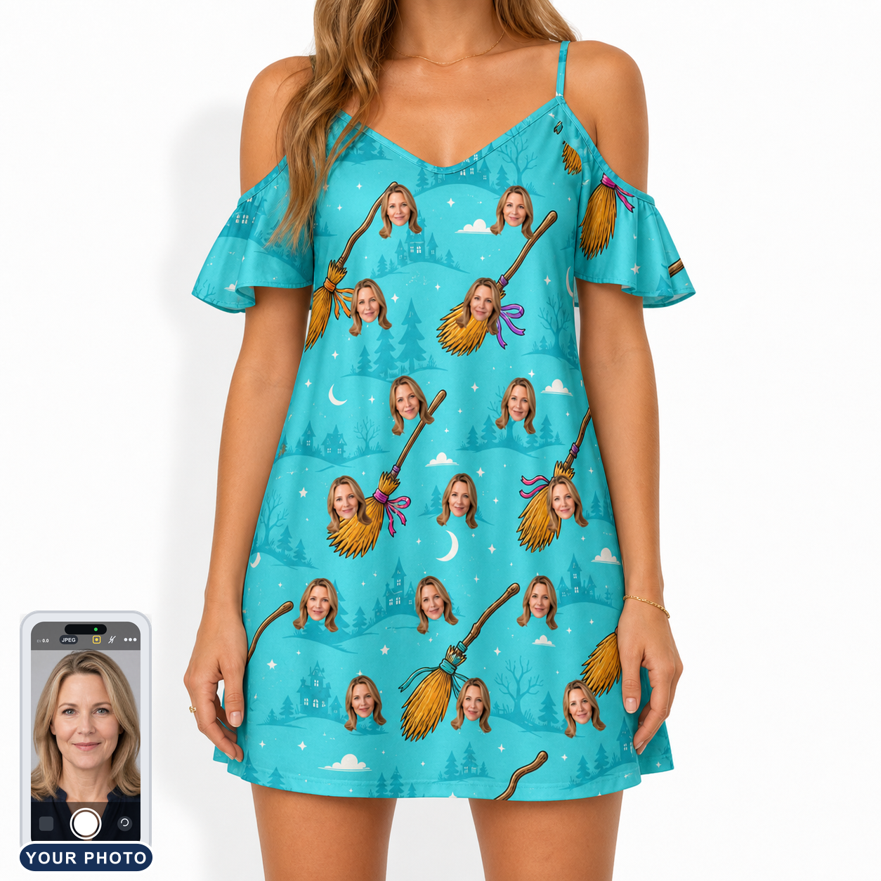 Women's Broom Zoom Custom Face Off-Shoulder Dress