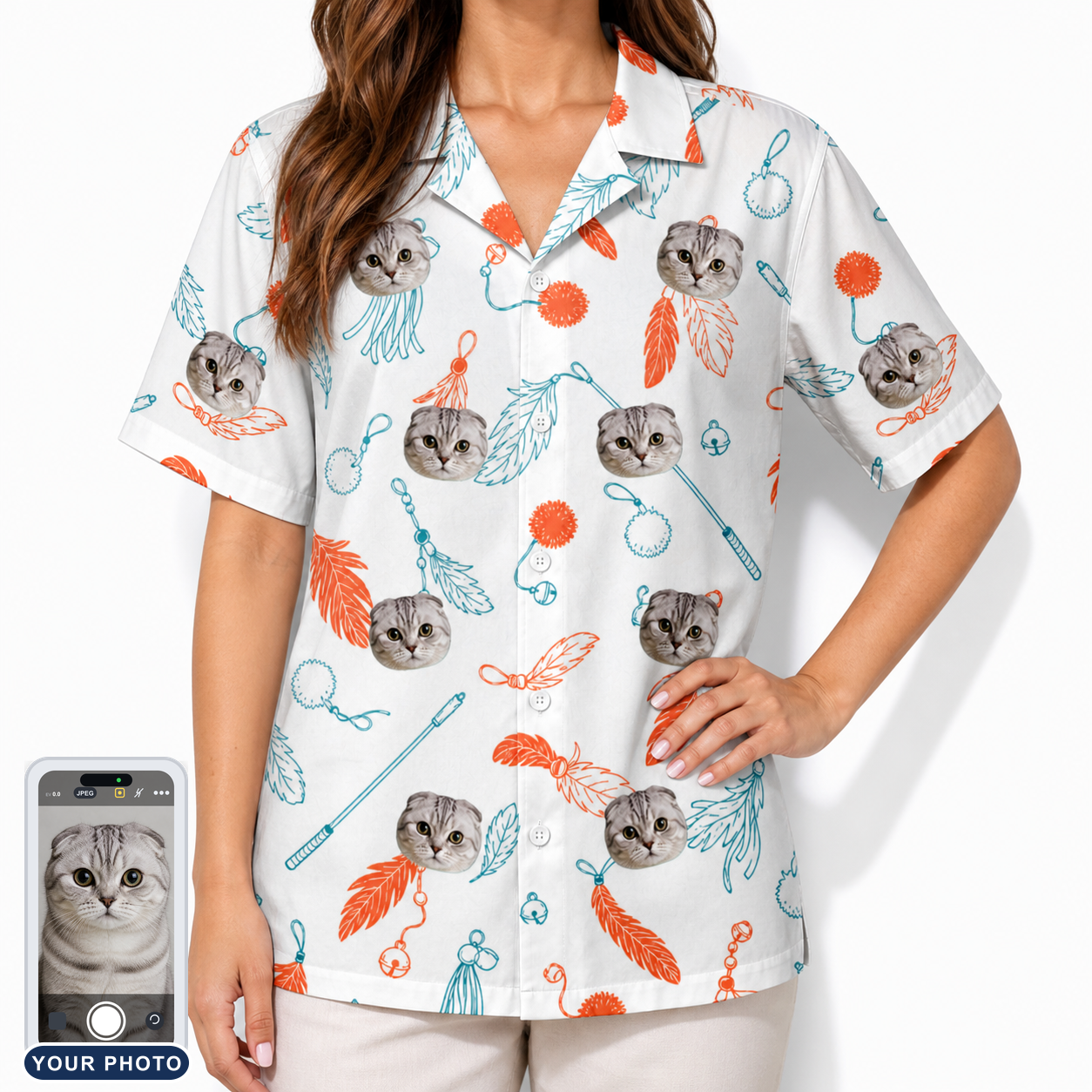 Women's Kitty Plumes Custom Cat Face Hawaiian Shirt