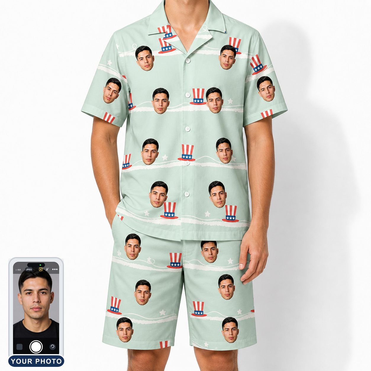 Men's Sam's Sparkle Custom Face Shirt & Shorts Set