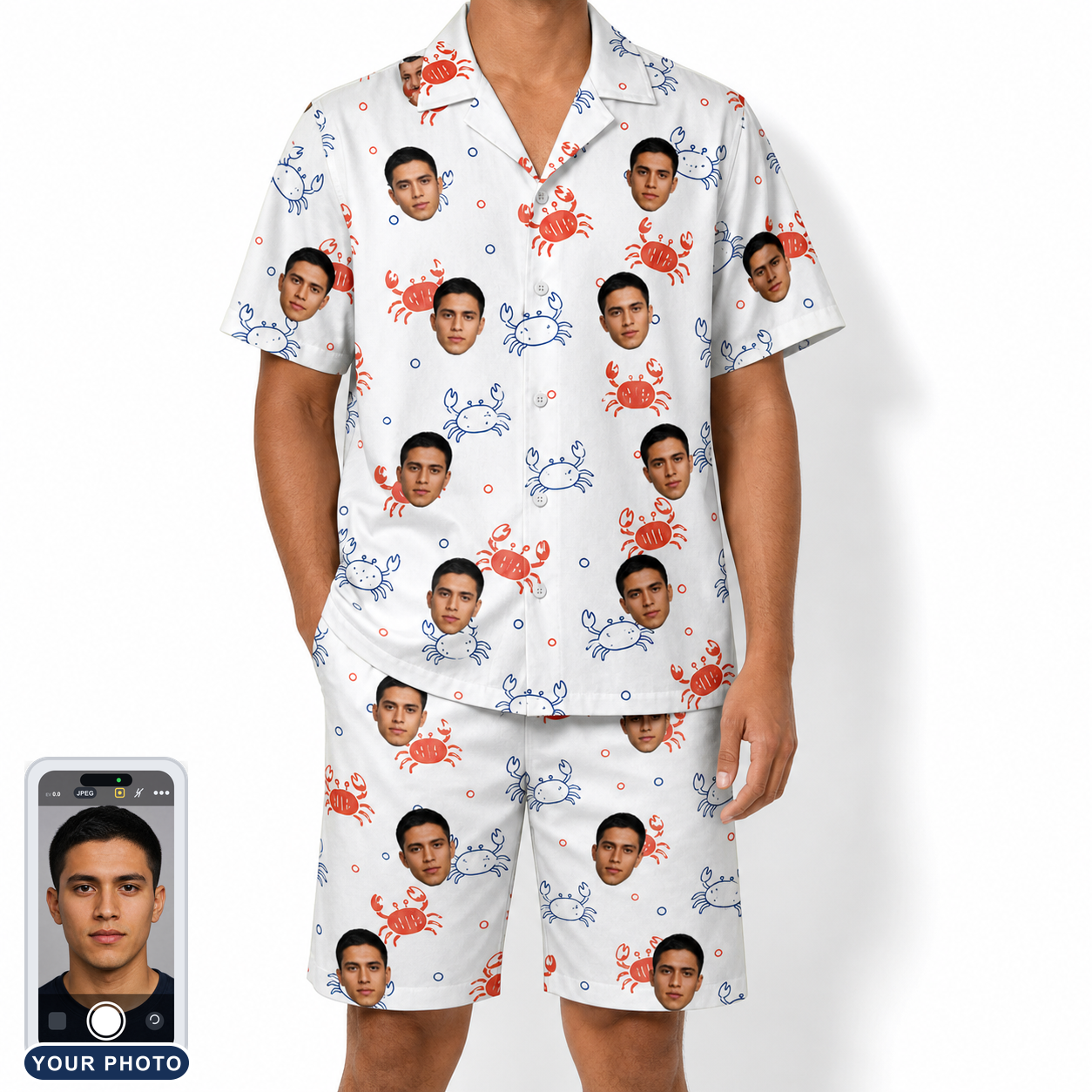 Men's Crab Capers Custom Face Shirt & Shorts Set