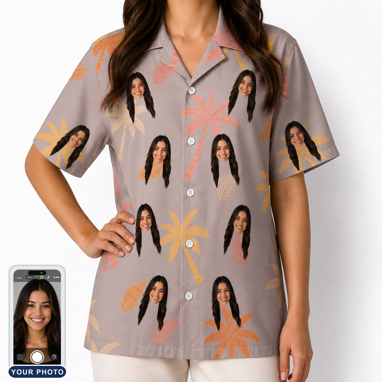 Women's Leafy Lei Custom Face Hawaiian Shirt