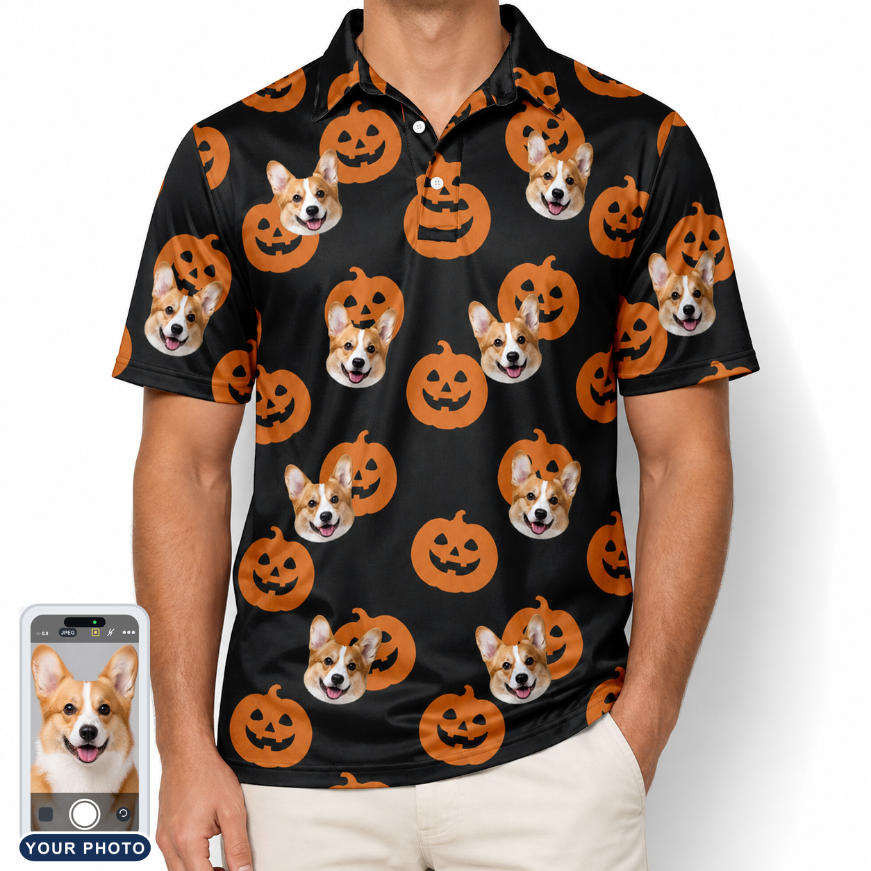 Men's Frightlight Fancies Custom Dog Face Polo Shirt