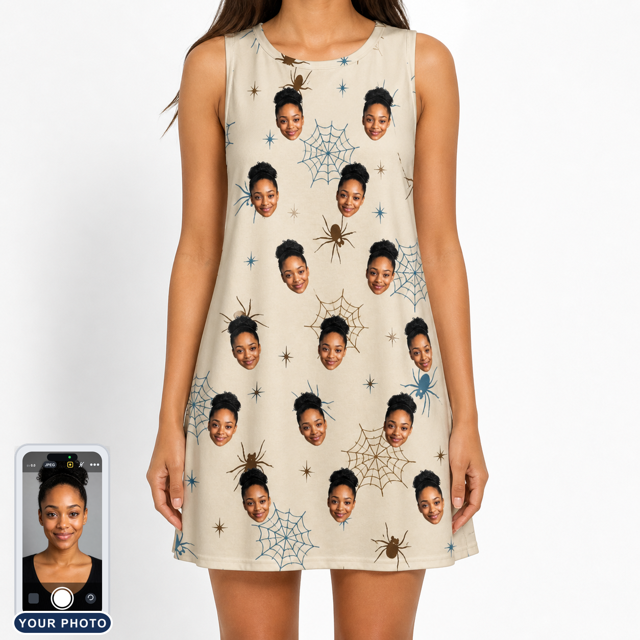 Women's Macabre Mesh Custom Face Tank Dress