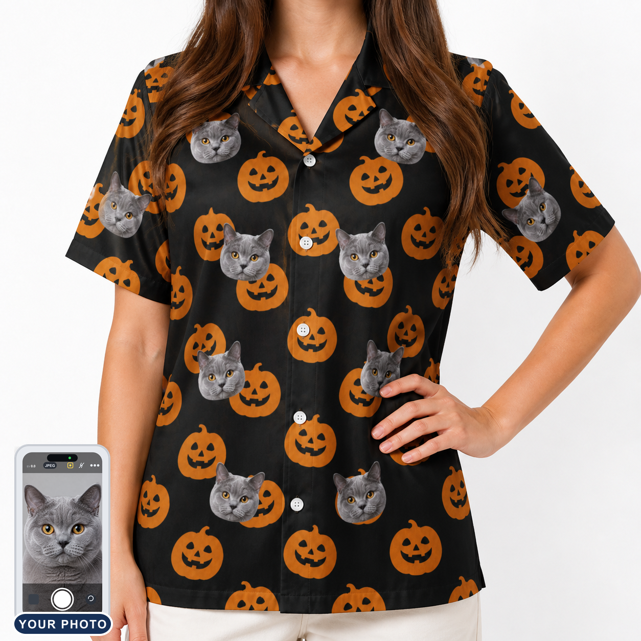 Women's Frightlight Fancies Custom Cat Face Hawaiian Shirt
