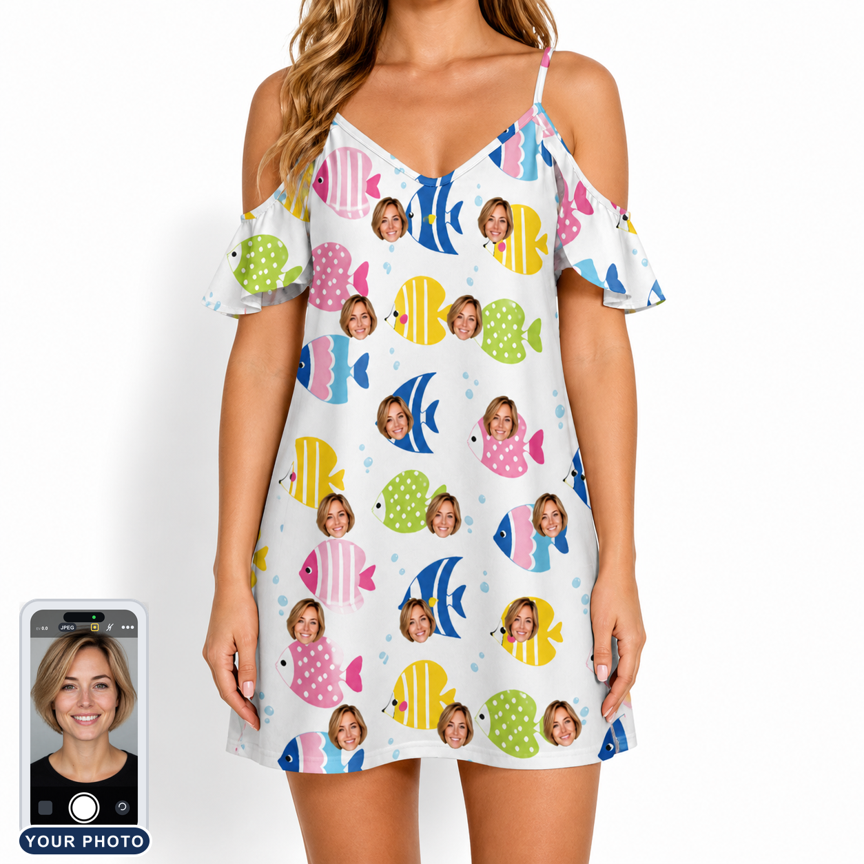 Women's Guppy Gyrations Custom Face Off-Shoulder Dress