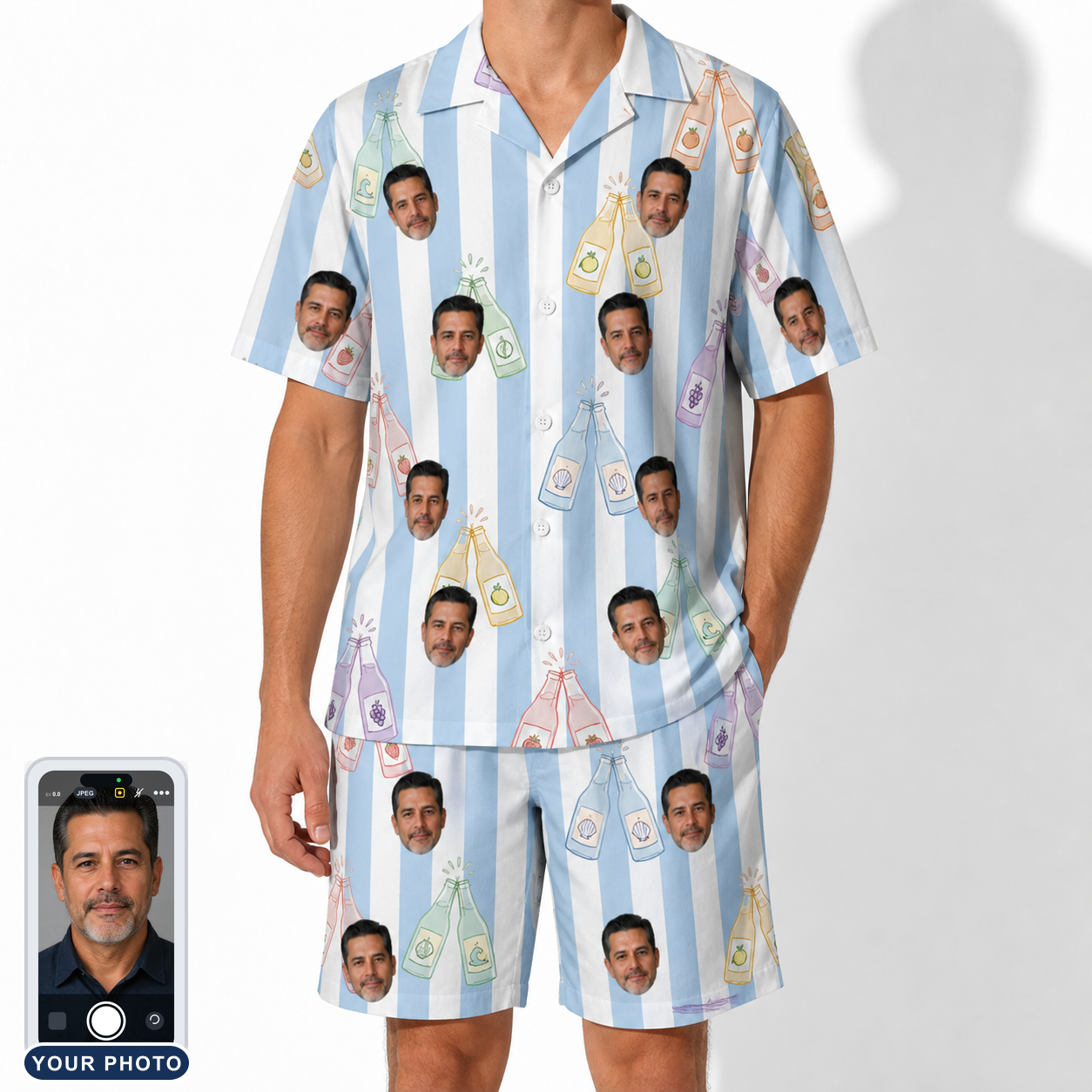Men's Bottle Belles Custom Face Shirt & Shorts Set