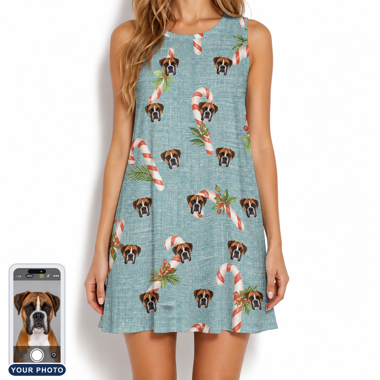 Women's Cane Carousel Custom Dog Face Tank Dress