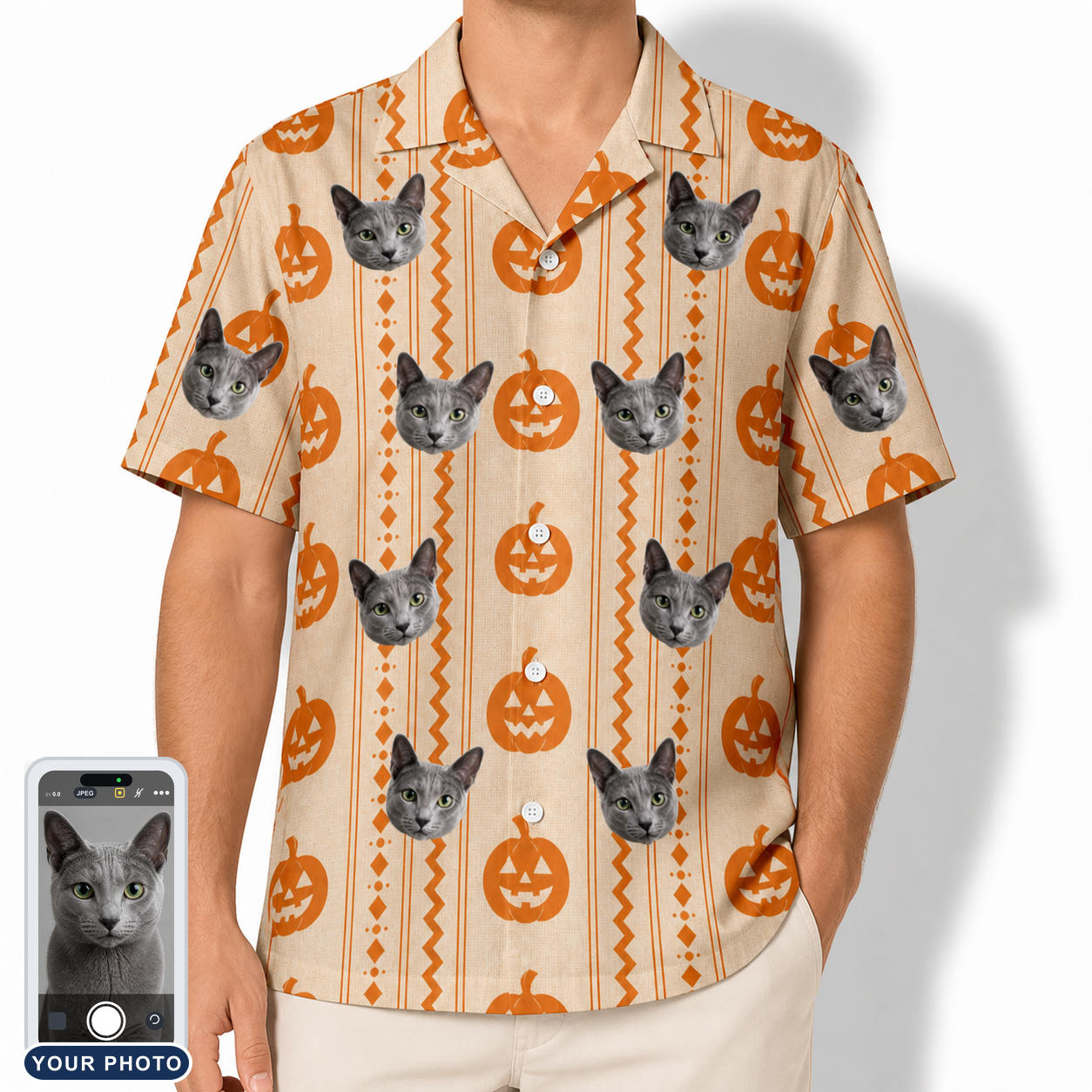 Men's Spooky Squash Custom Cat Face Hawaiian Shirt