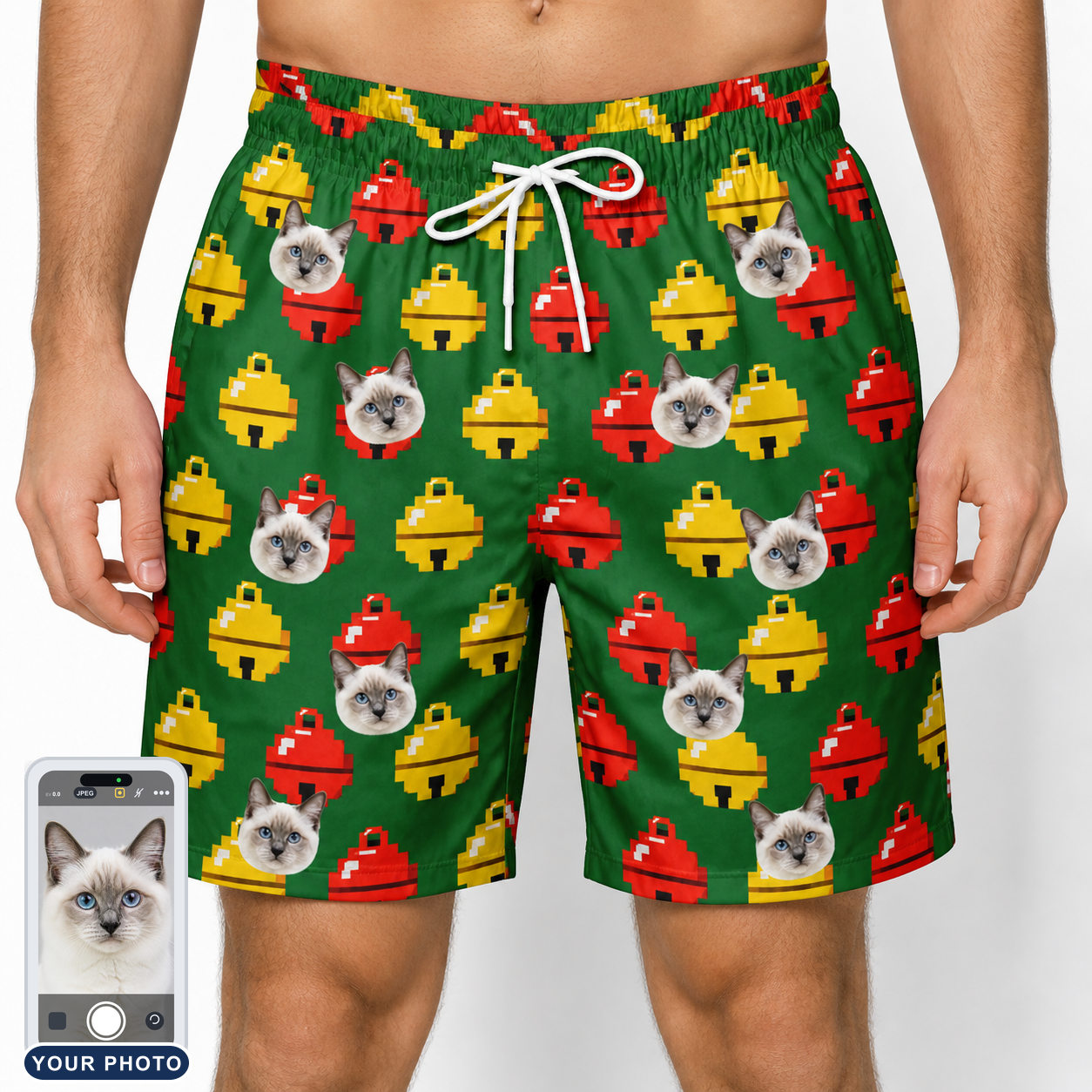 Men's Ringing Revelry Custom Cat Face Beach Shorts