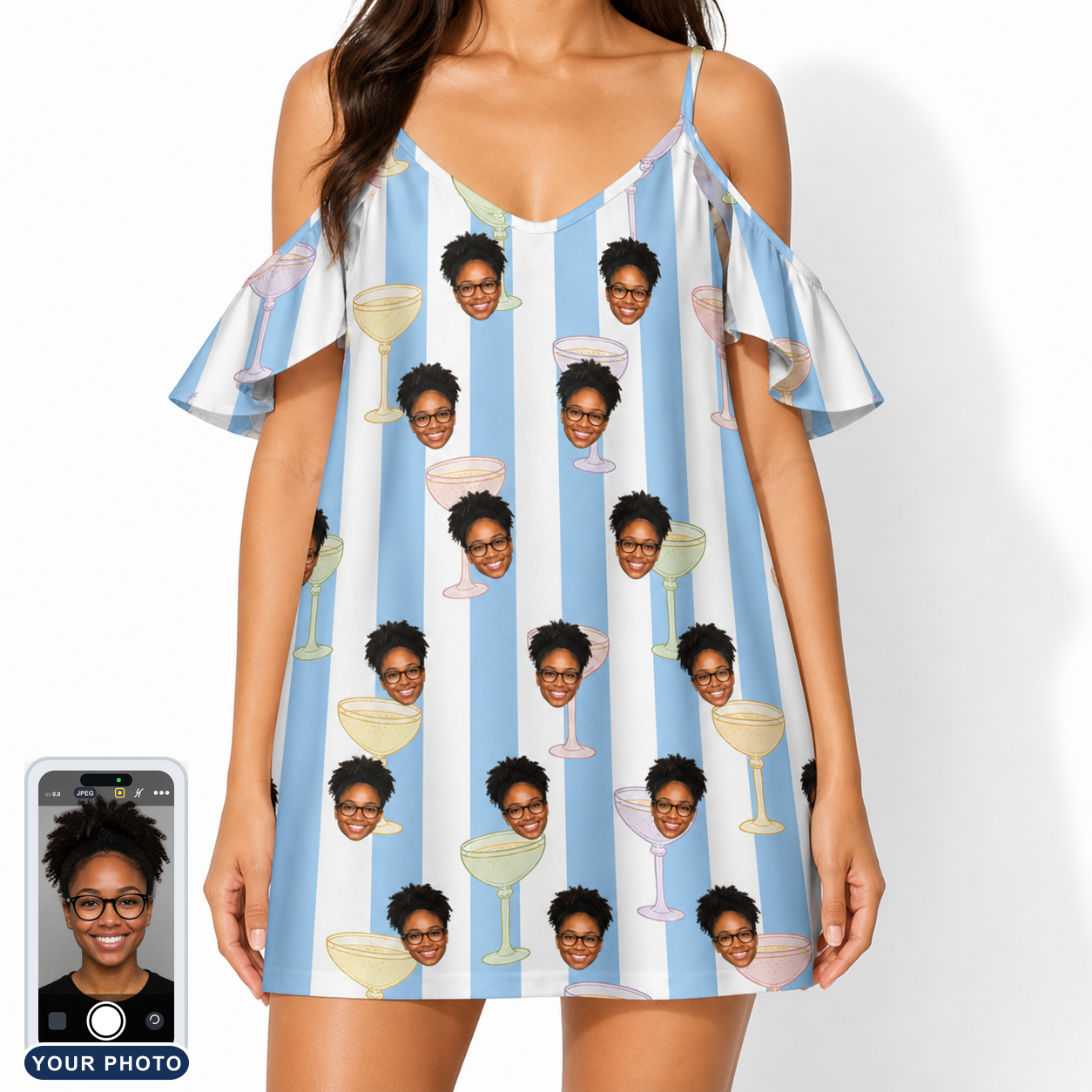 Women's Clink Wink Custom Face Off-Shoulder Dress