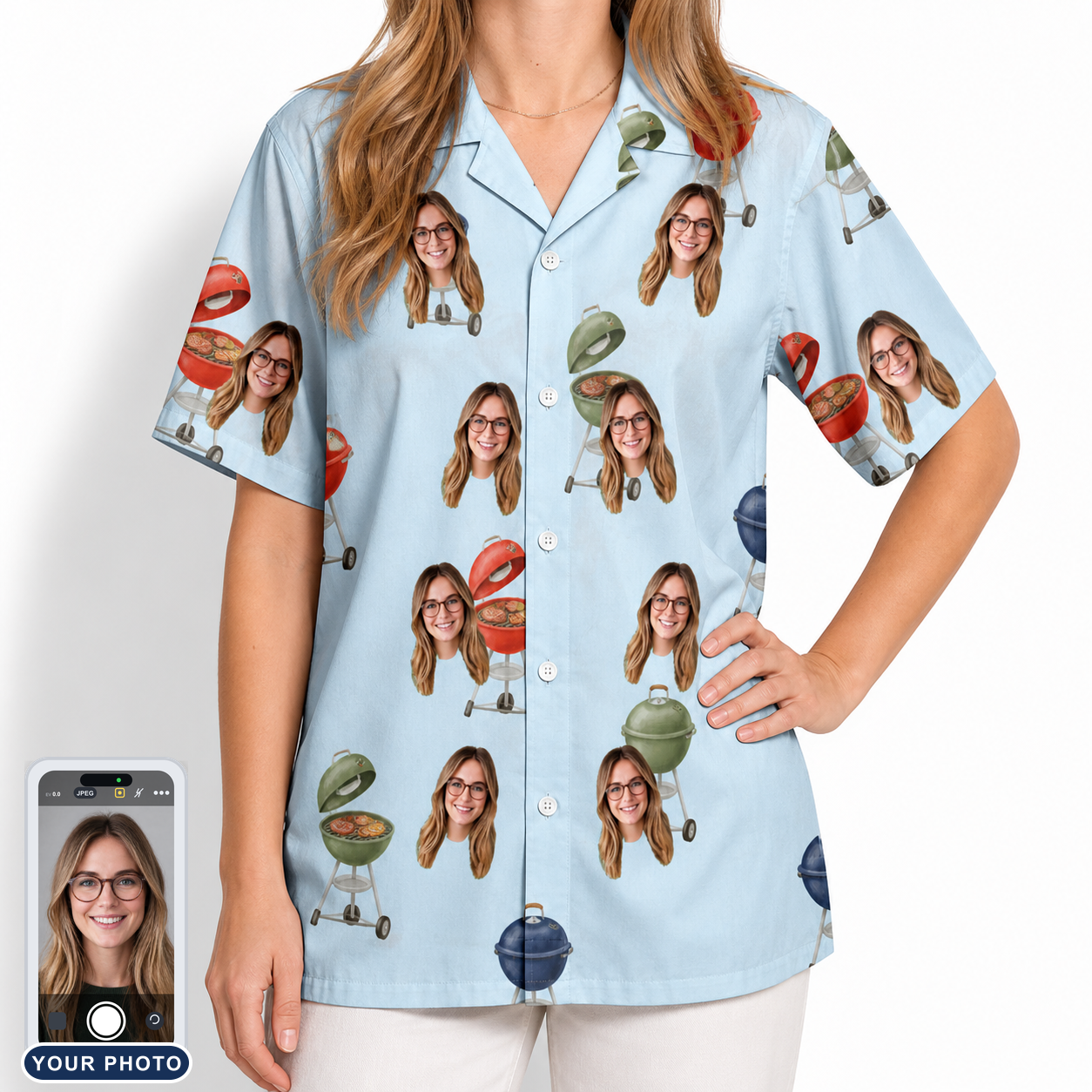 Women's Pitmaster Swagger Custom Face Hawaiian Shirt