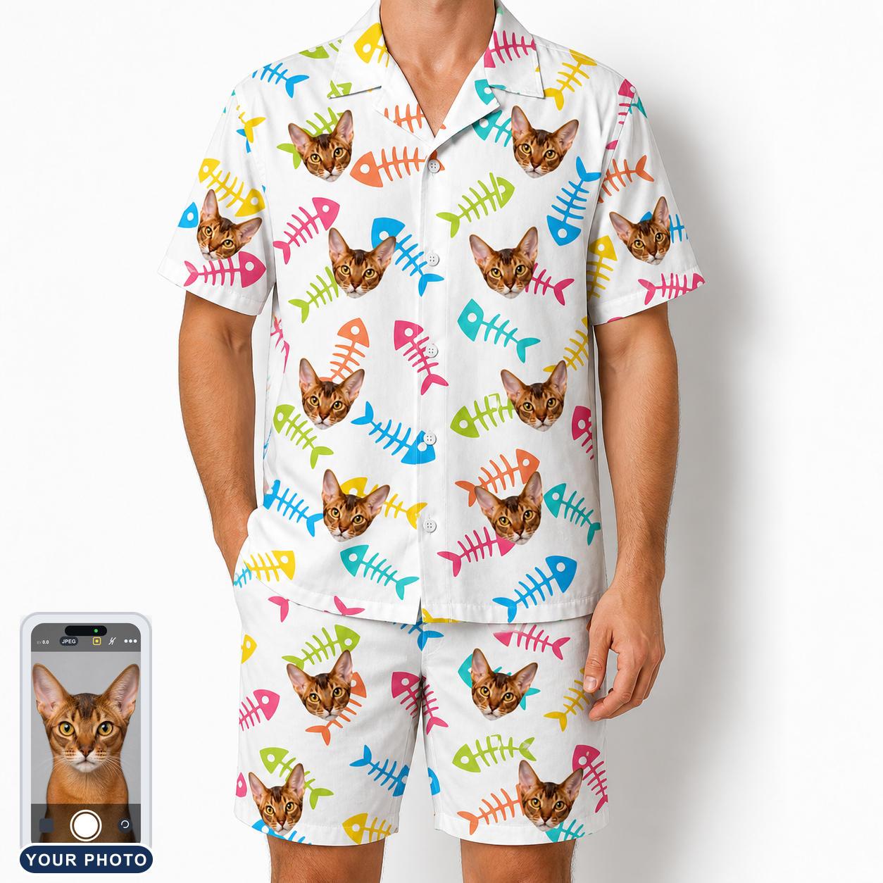 Men's Meow Marrow Custom Cat Face Shirt & Shorts Set