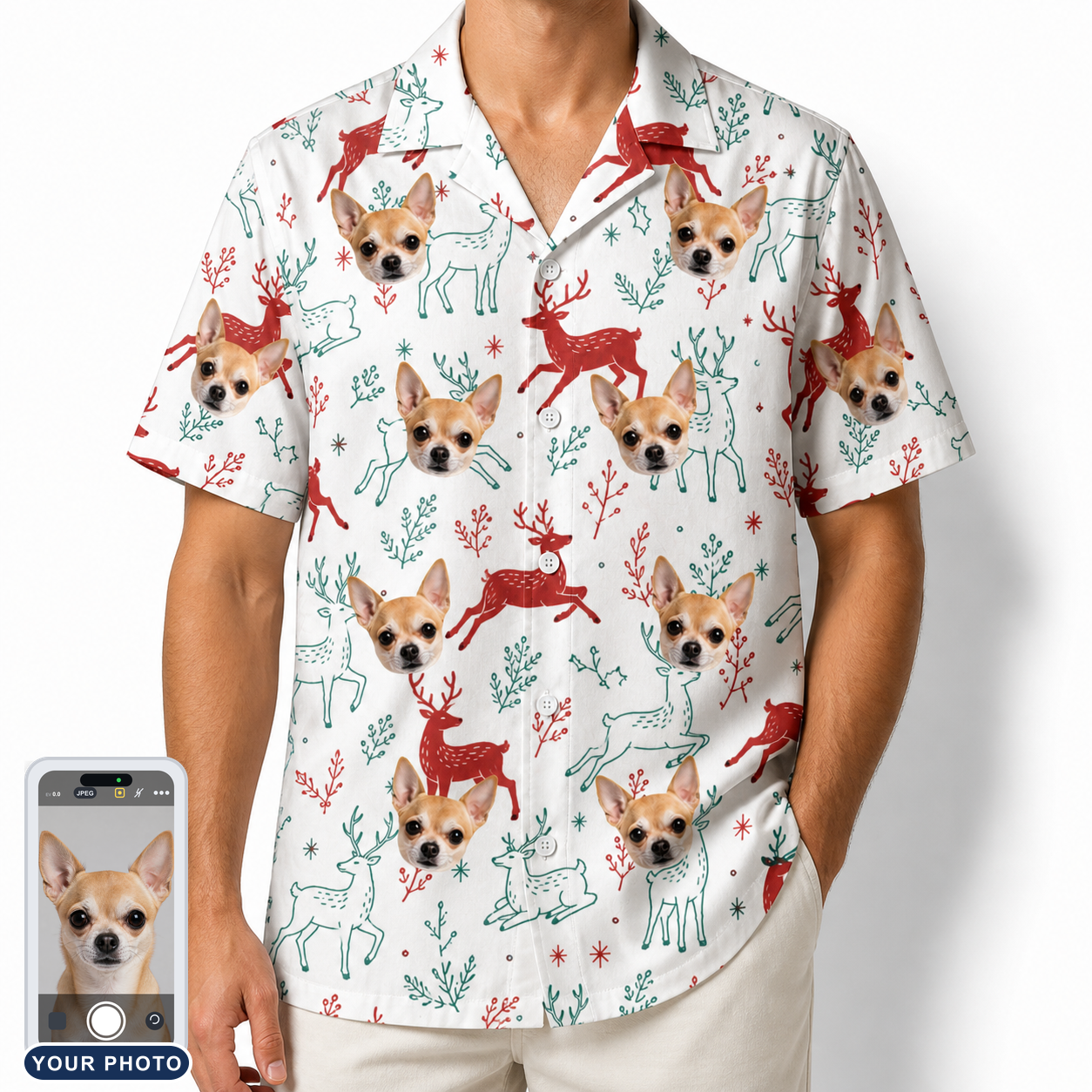 Men's Prancer Pranks Custom Dog Face Hawaiian Shirt