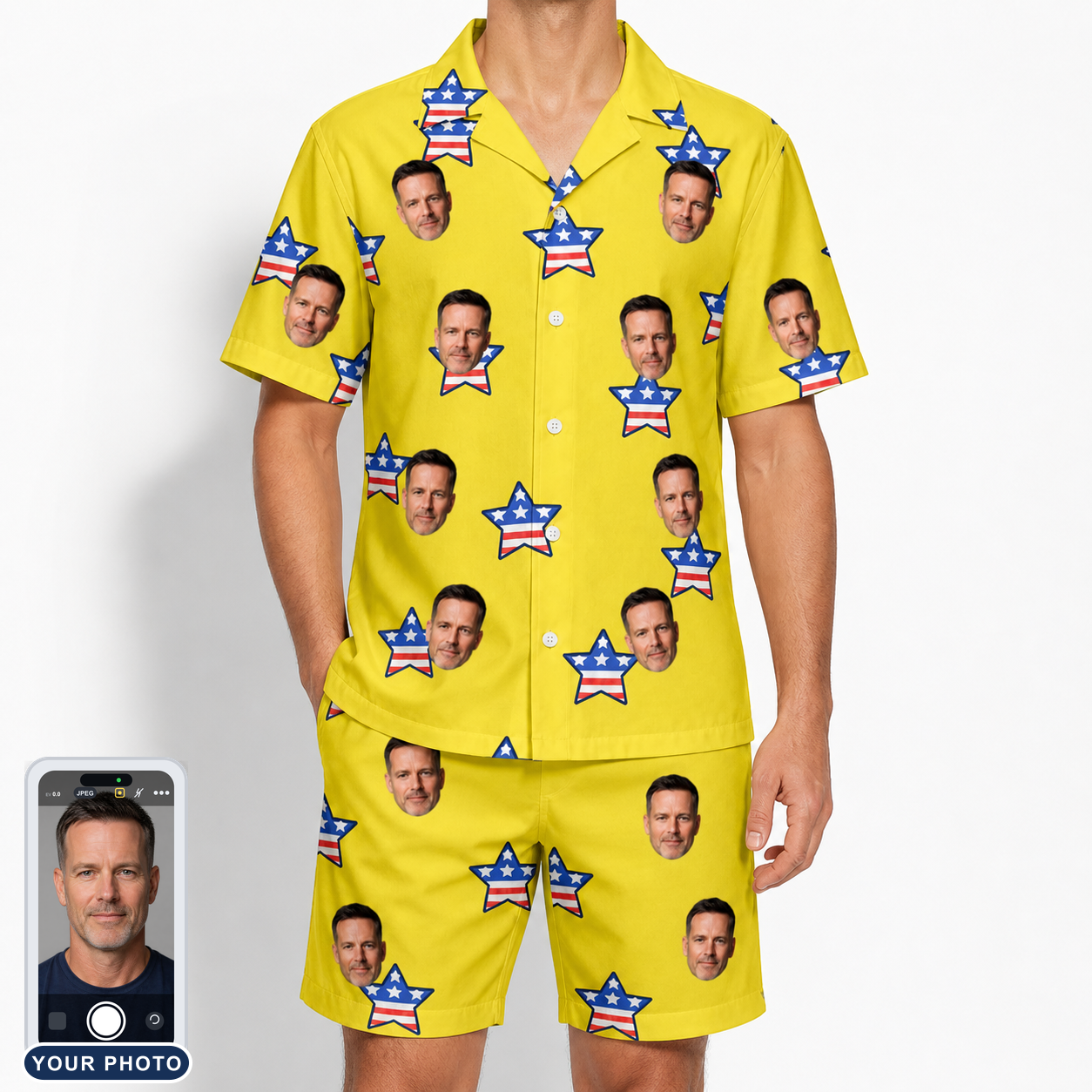 Men's Liberty Stripe Custom Face Shirt & Shorts Set