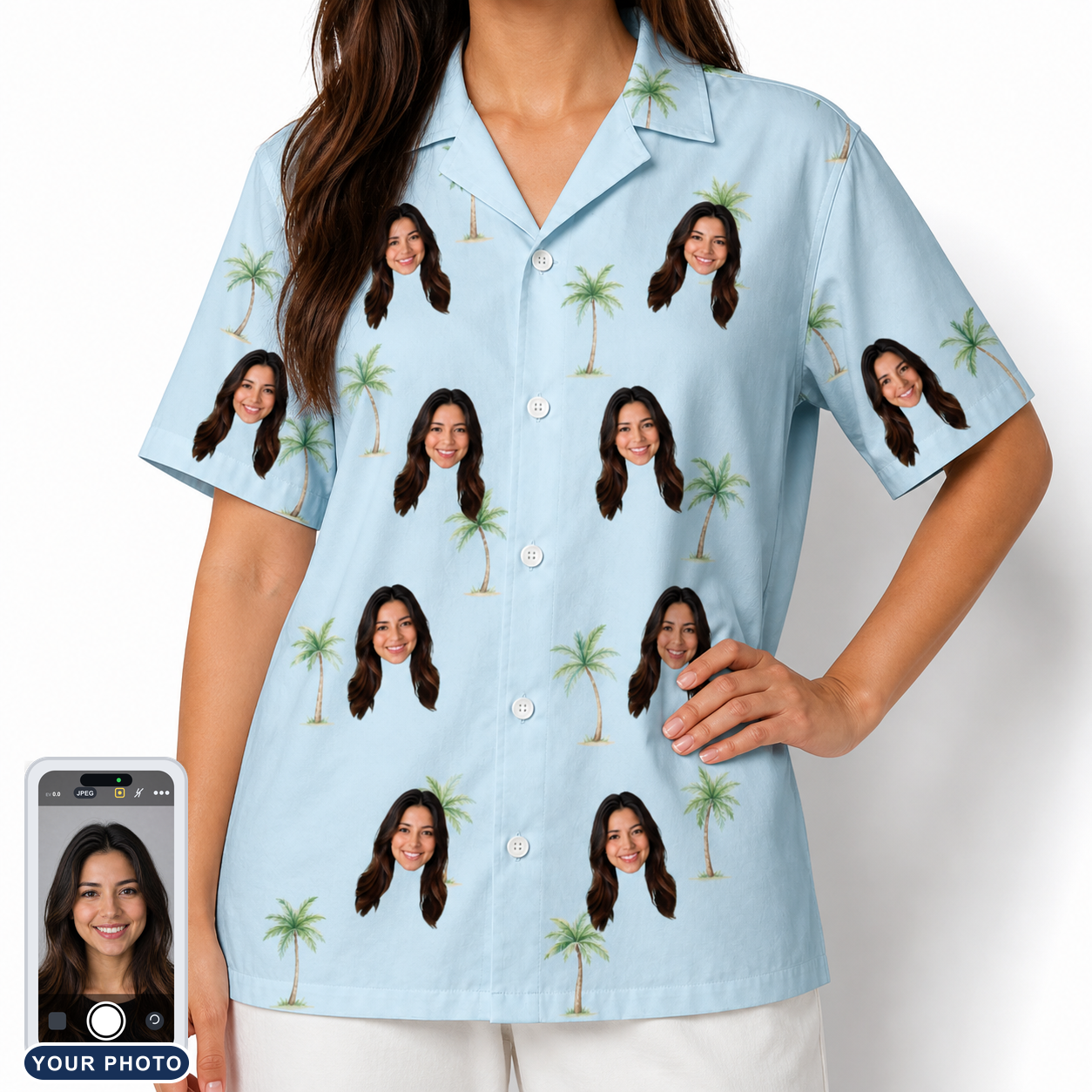 Women's Chrome Fronds Custom Face Hawaiian Shirt