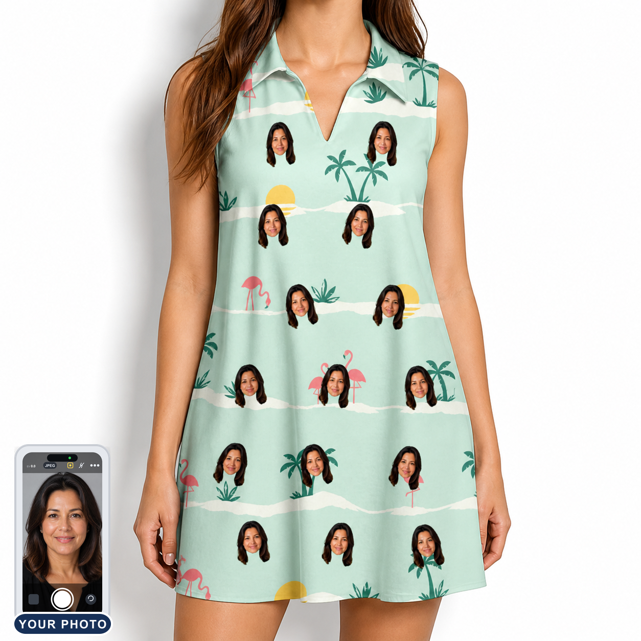 Women's Roseate Runners Custom Face V-Neck Dress