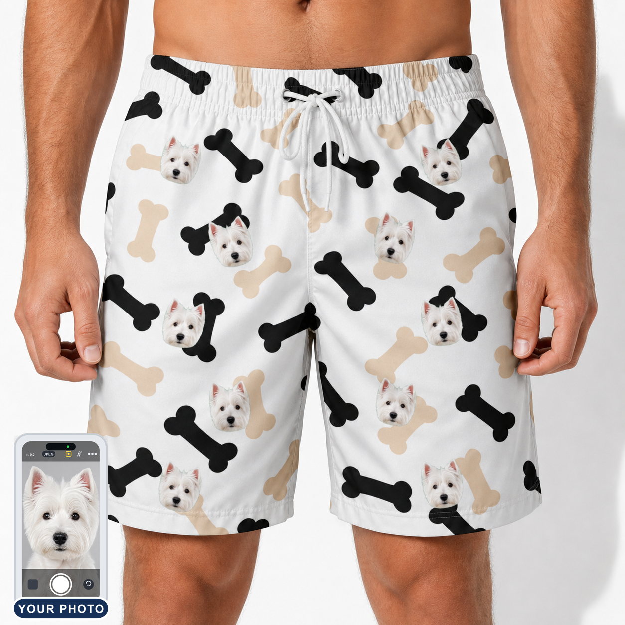 Men's Biscuit Bark Custom Dog Face Beach Shorts
