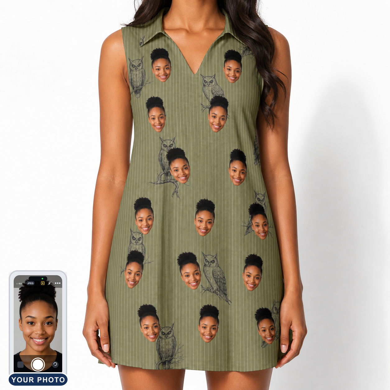 Women's Owloween Custom Face V-Neck Dress