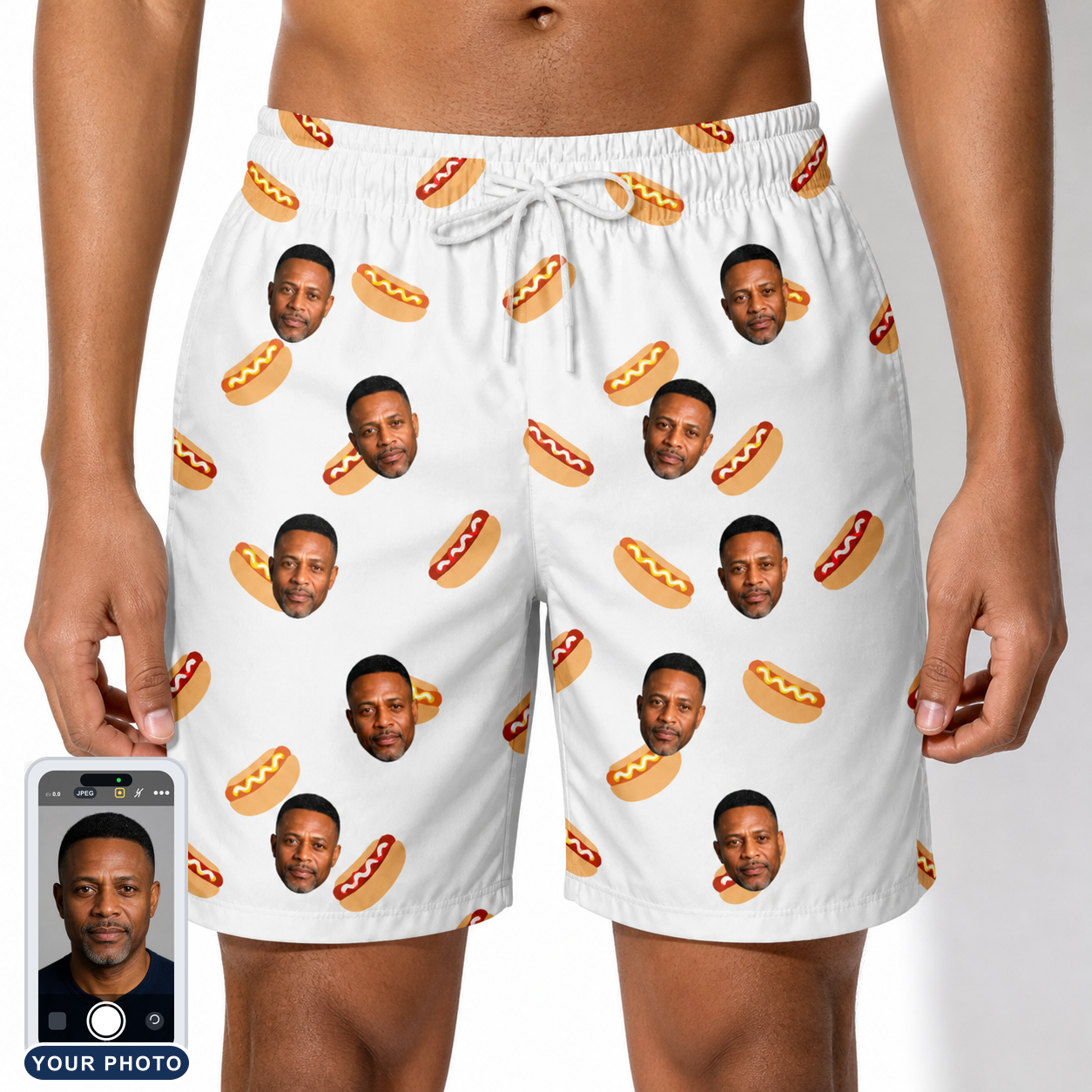 Men's Mustard Mingle Custom Face Beach Shorts