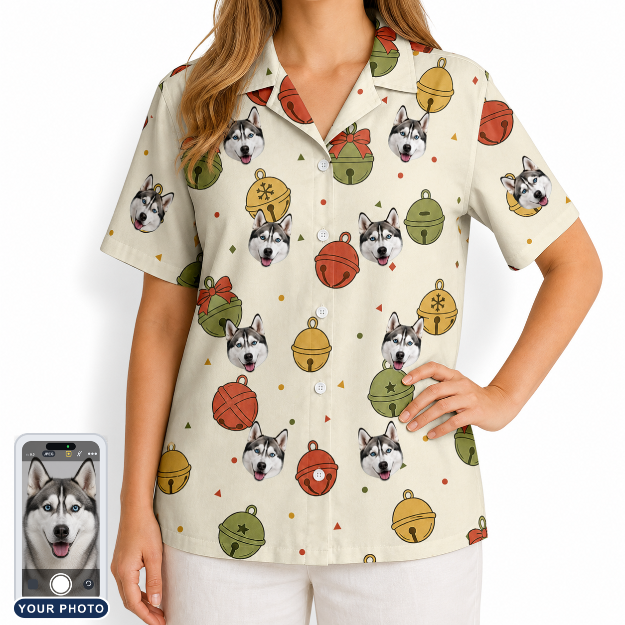 Women's Chime Charms Custom Dog Face Hawaiian Shirt