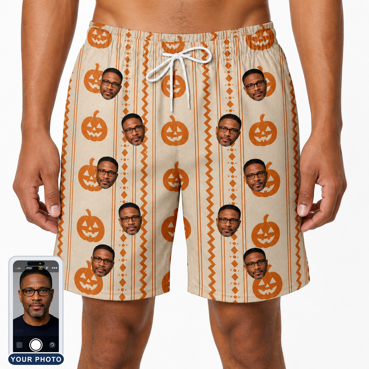 Men's Spooky Squash Custom Face Beach Shorts