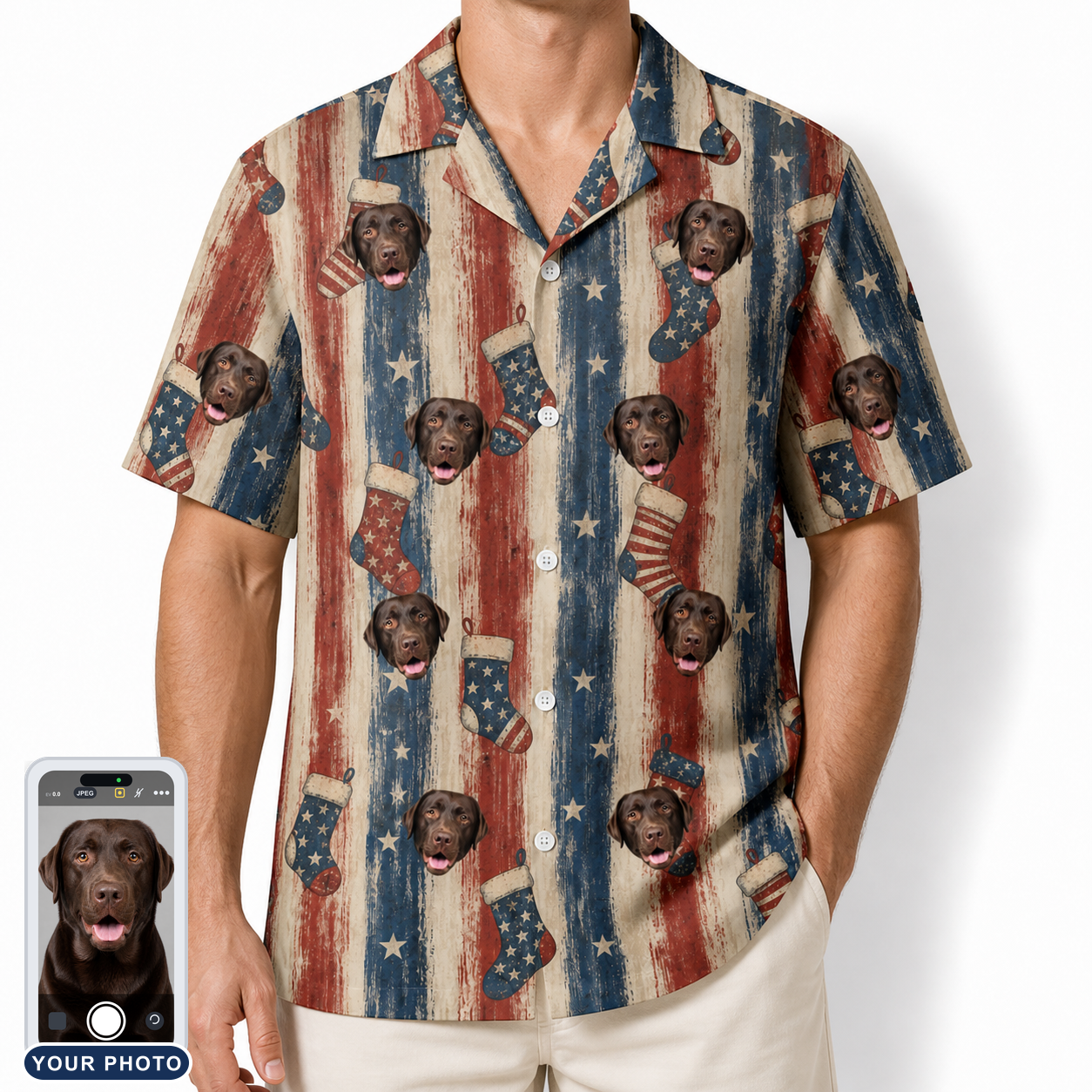 Men's Christmas Cuffs Custom Dog Face Hawaiian Shirt