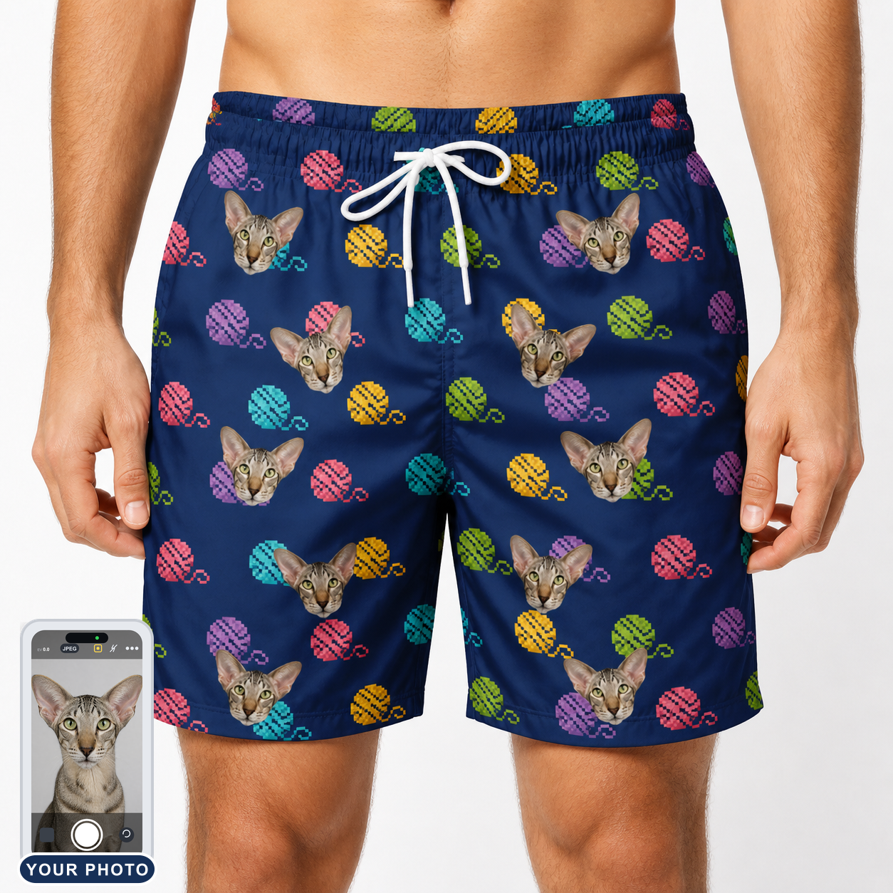Men's Yarn Yowls Custom Cat Face Beach Shorts