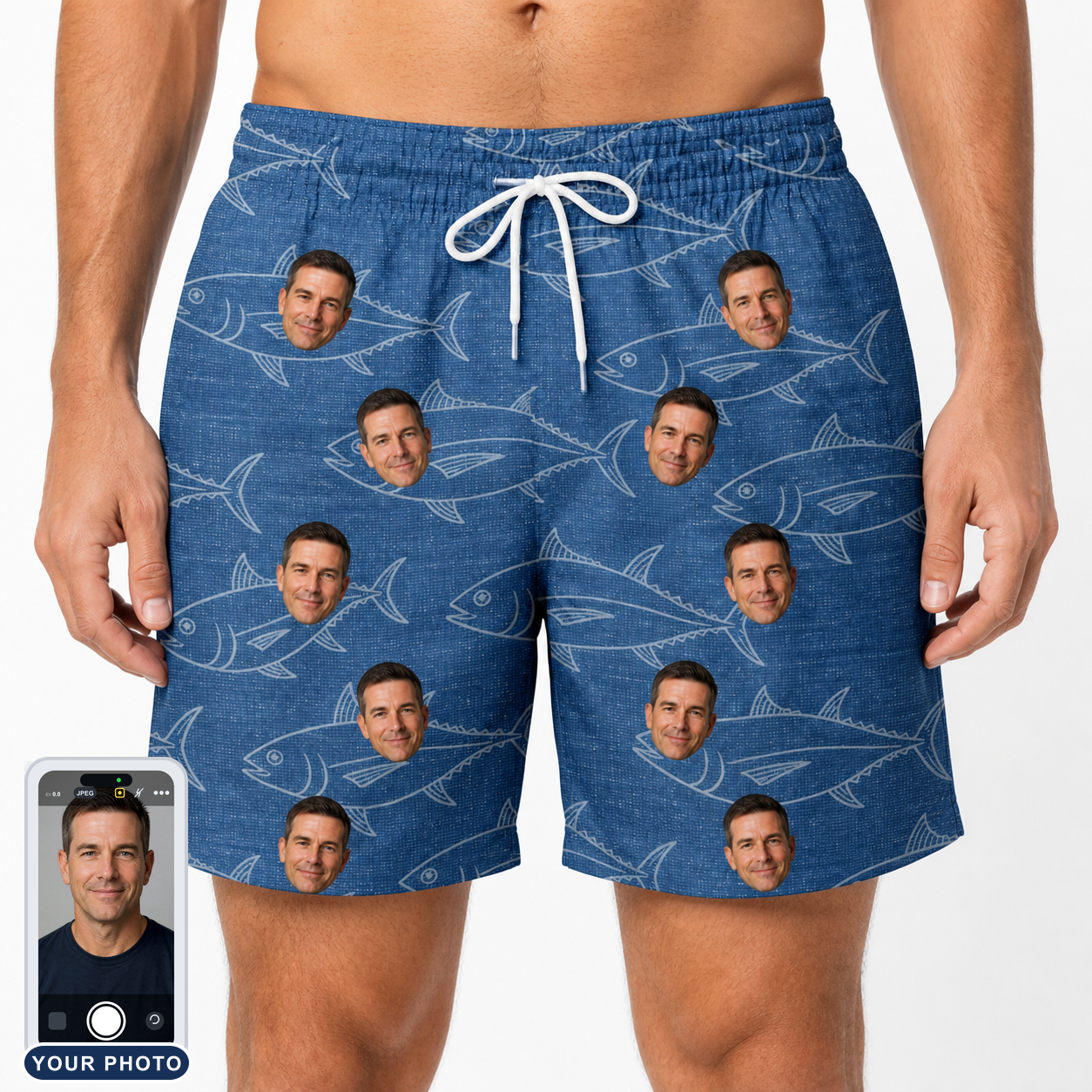 Men's Finny Business Custom Face Beach Shorts