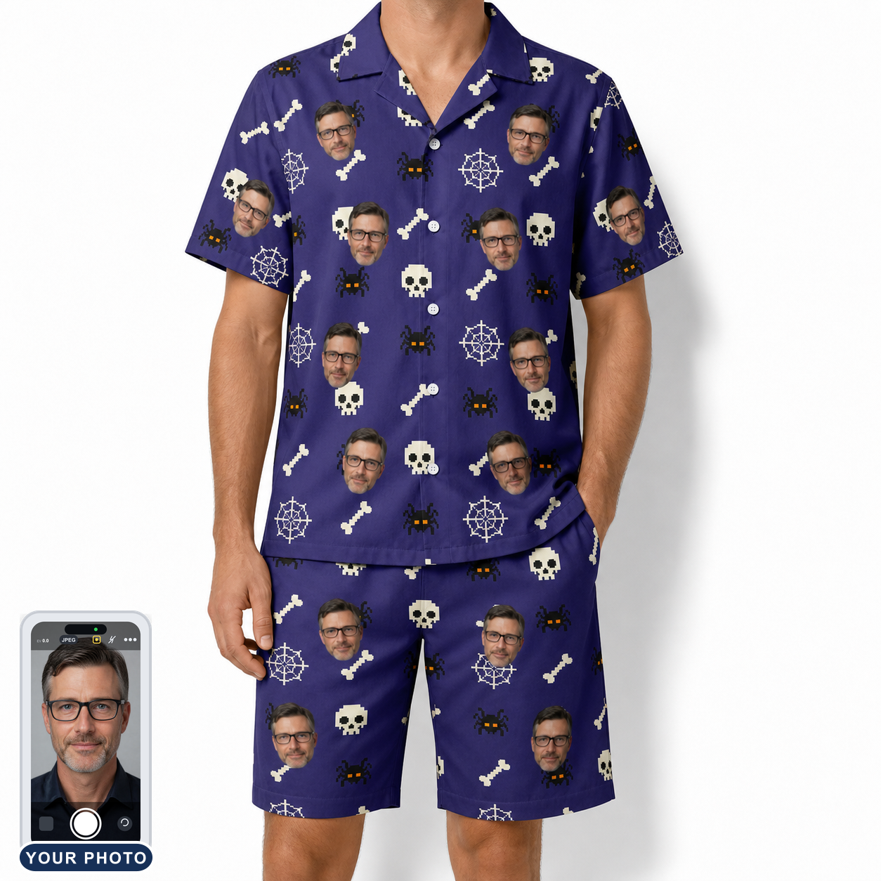Men's Bone Appétit Custom Face Shirt & Shorts Set