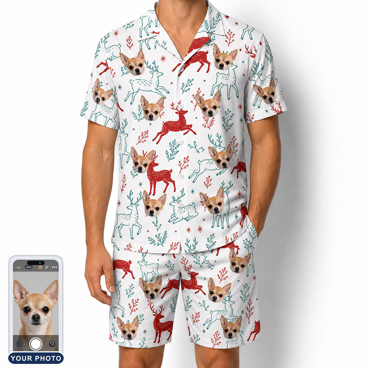 Men's Prancer Pranks Custom Dog Face Shirt & Shorts Set