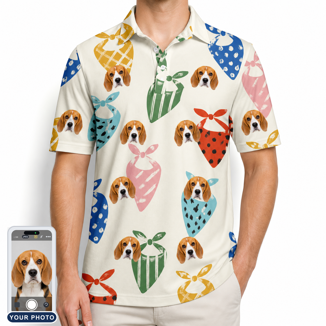 Men's Bandana Banter Custom Dog Face Polo Shirt