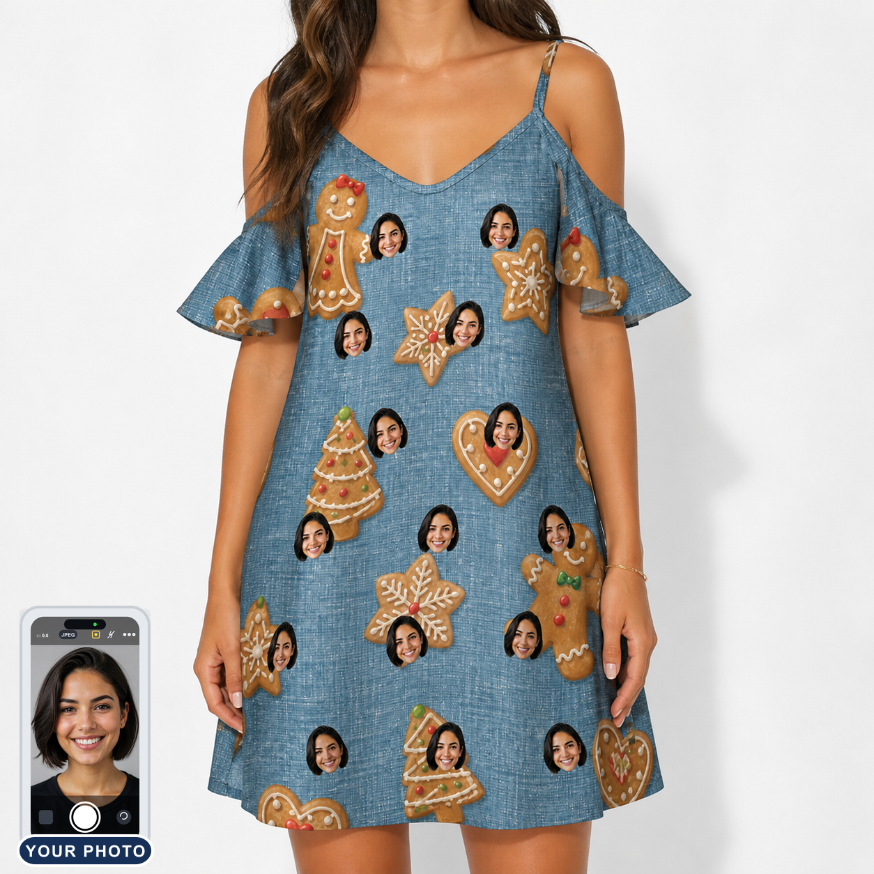 Women's Cinnamon Capers Custom Face Off-Shoulder Dress