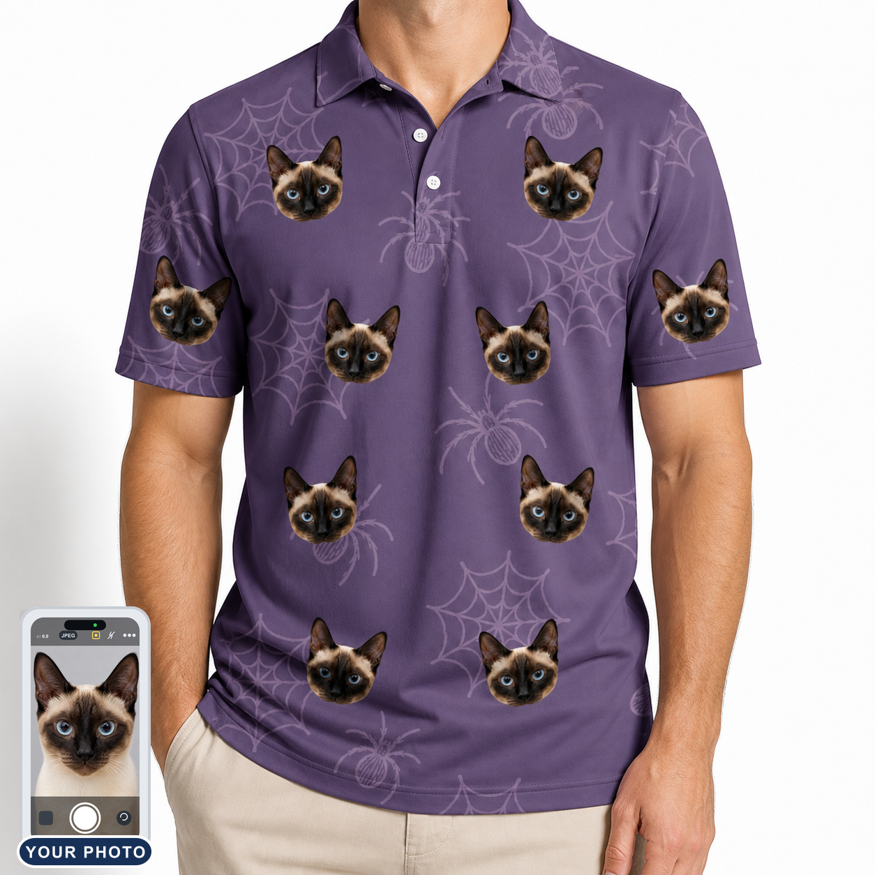Men's Spider Social Custom Cat Face Polo Shirt