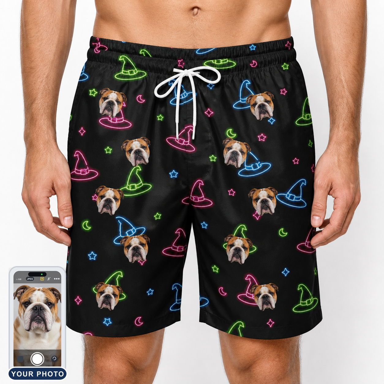 Men's Moonlit Millinery Custom Dog Face Beach Shorts