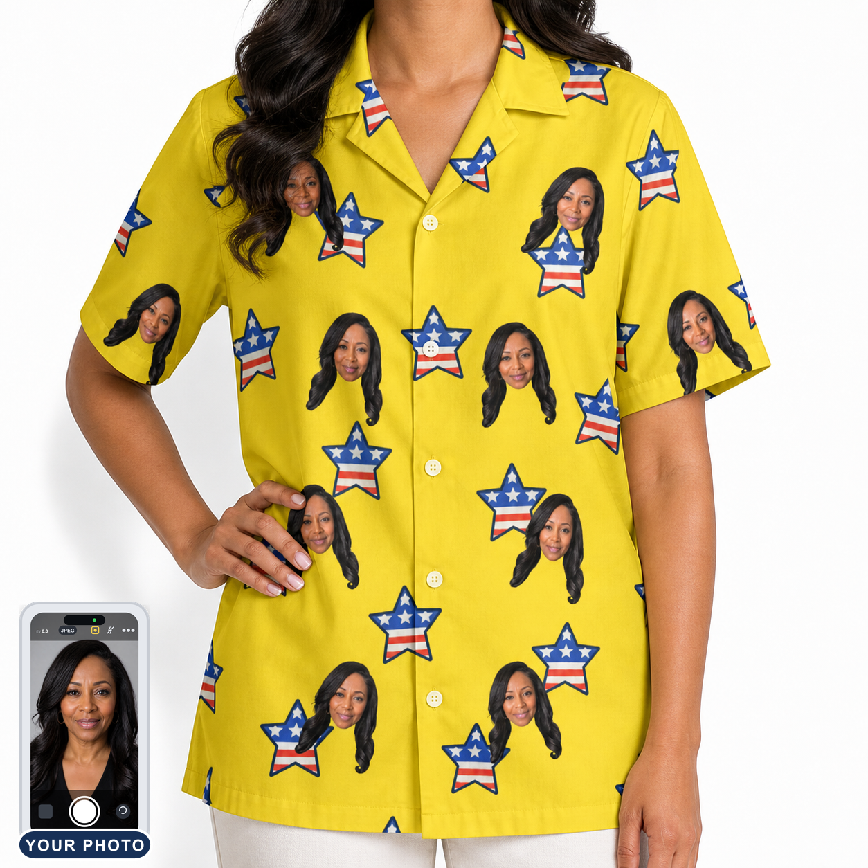 Women's Liberty Stripe Custom Face Hawaiian Shirt