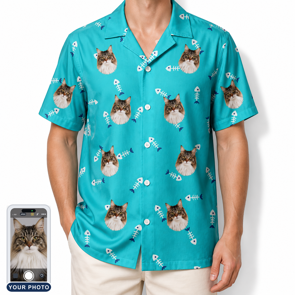 Men's Purrfect Pisces Custom Cat Face Hawaiian Shirt