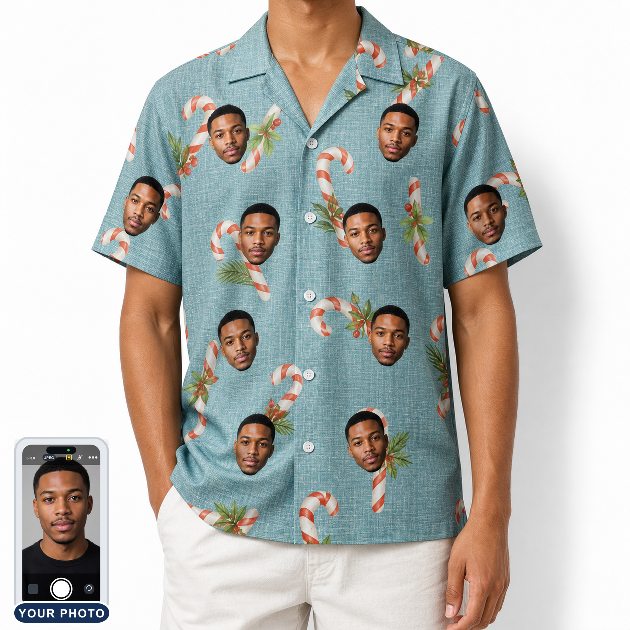 Men's Cane Carousel Custom Face Hawaiian Shirt
