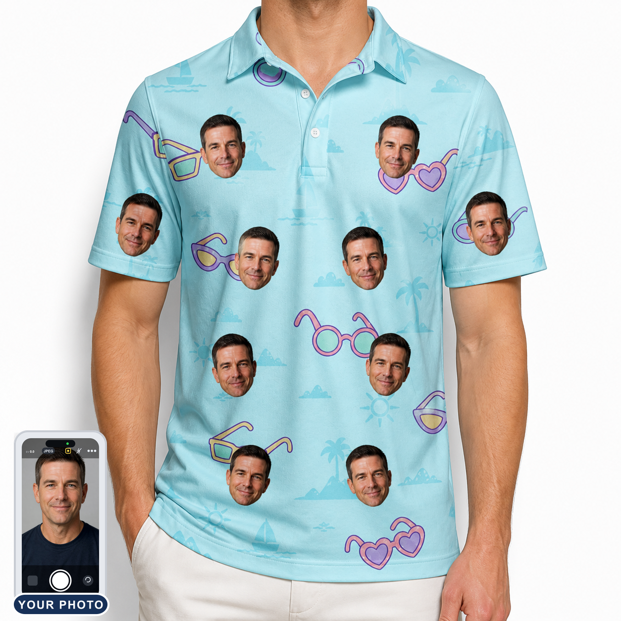 Men's Sunny Specs Custom Face Polo Shirt