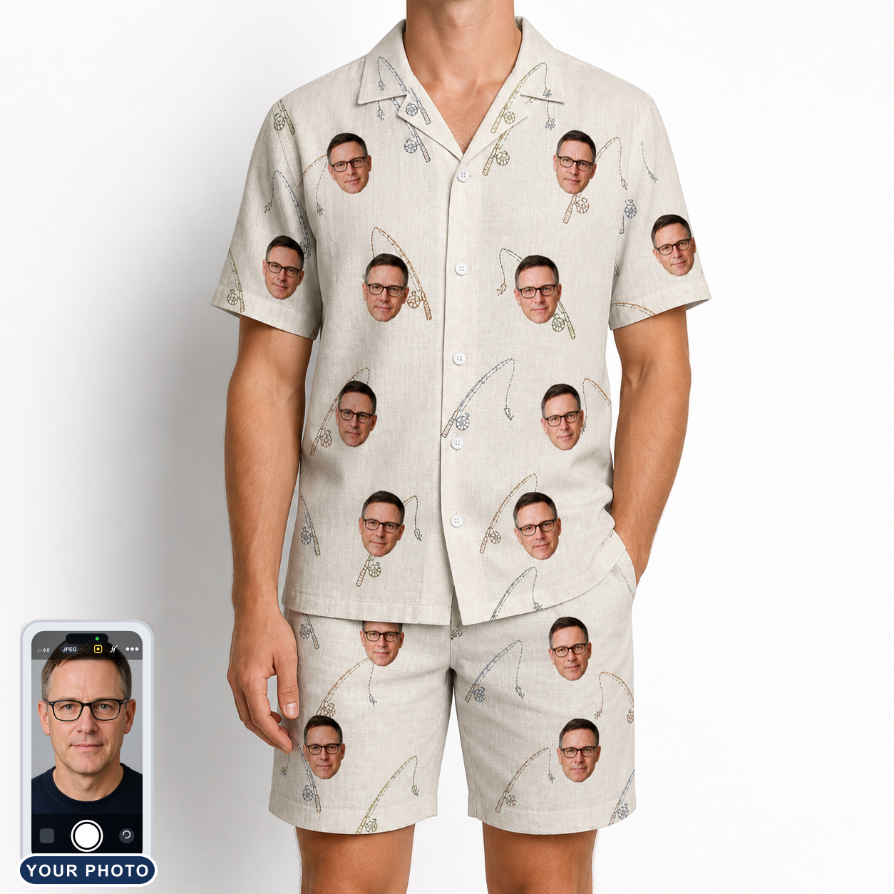 Men's Fishing Frenzy Custom Face Shirt & Shorts Set