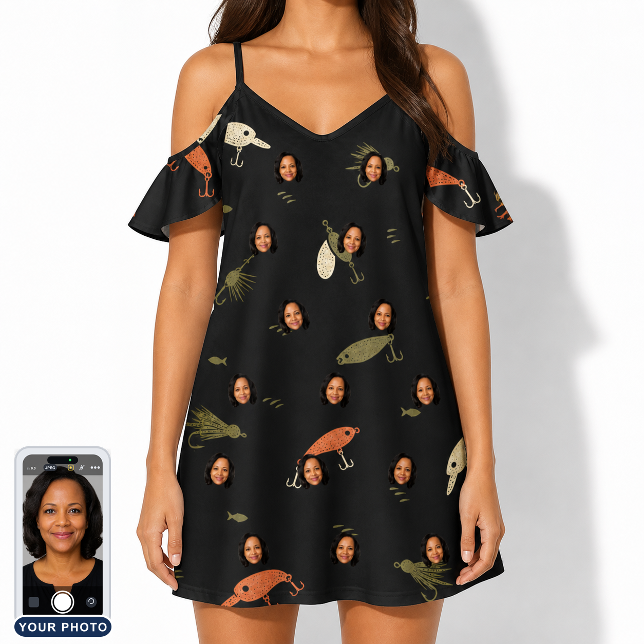 Women's Tackle Tangle Custom Face Off-Shoulder Dress