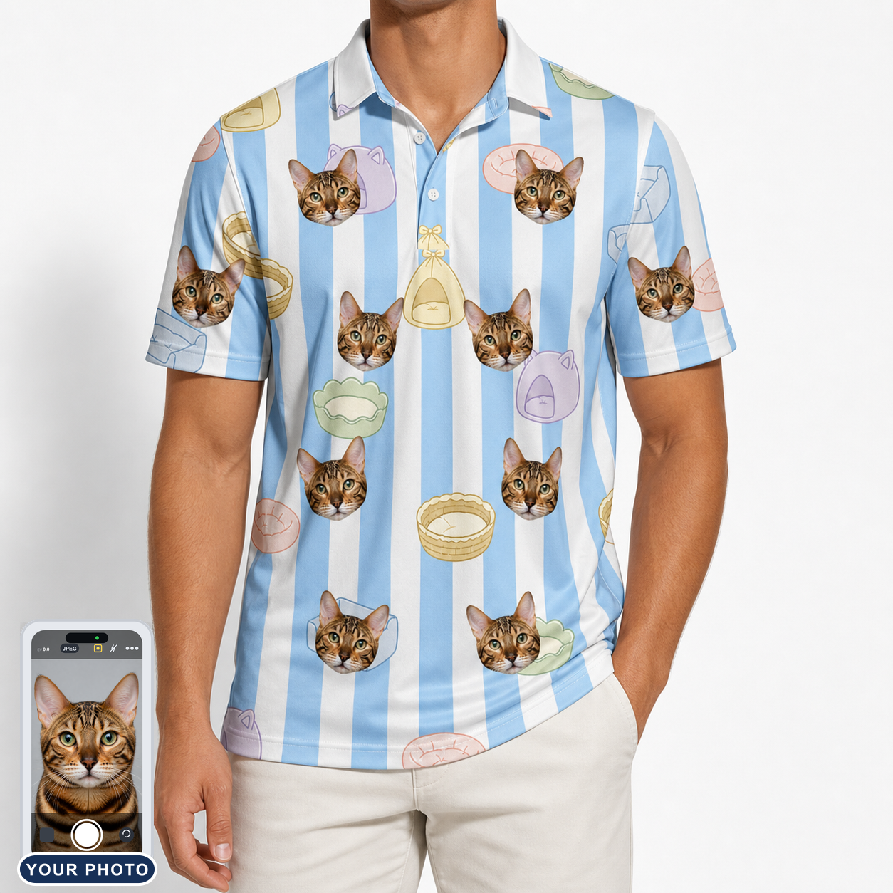 Men's Naptime Nooks Custom Cat Face Polo Shirt