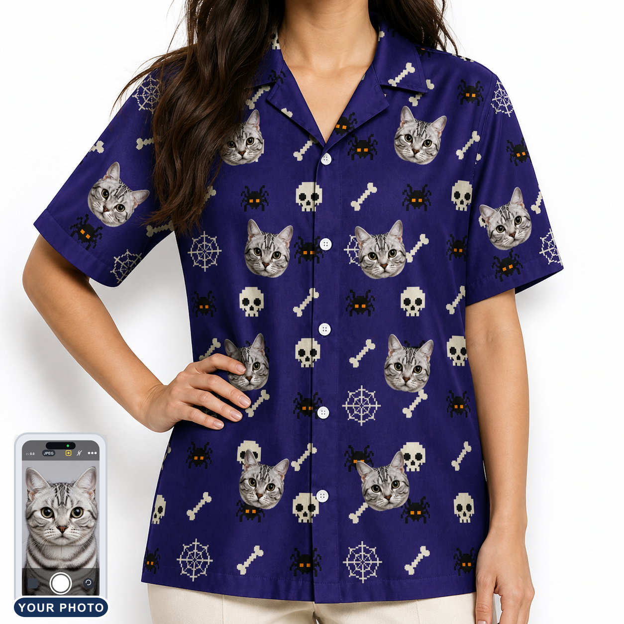 Women's Bone Appétit Custom Cat Face Hawaiian Shirt