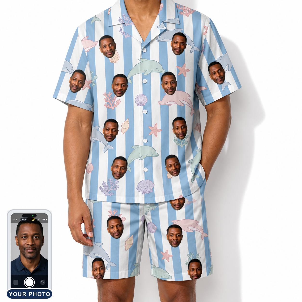 Men's Dolphin Dazzle Custom Face Shirt & Shorts Set