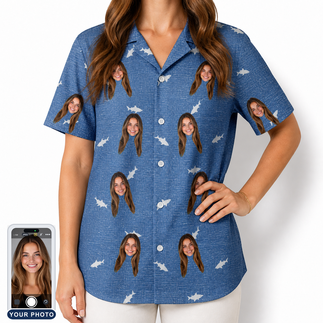 Women's Mako Minnows Custom Face Hawaiian Shirt